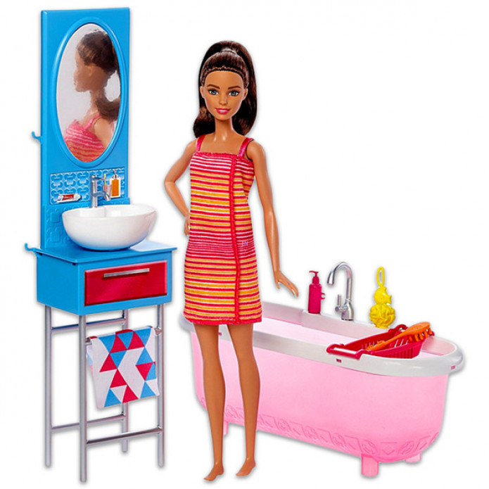 Barbie bútorok fürdőszoba barna hajú Barbie val