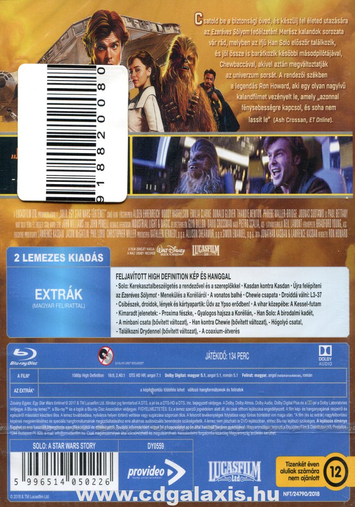 Film Blu-ray Solo: Egy Star Wars történet BLU-RAY hátlap