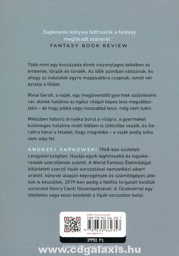 Könyv Vaják 3. - The Witcher - Tündevér (Andrzej Sapkowski) hátlap
