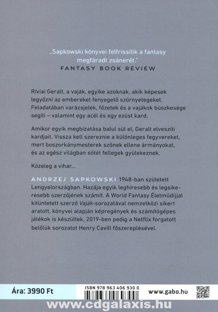 Könyv Witcher: Vaják - Viharidő (Andrzej Sapkowski) hátlap