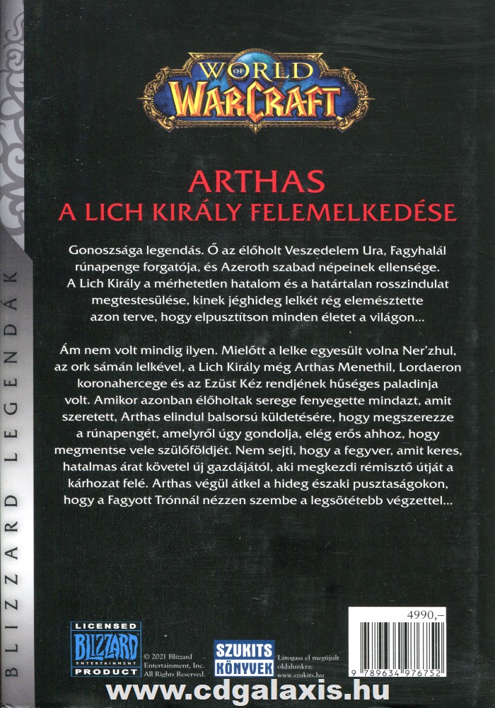 Könyv World of Warcraft: Arthas - A Lich Király felemelkedése (Christie Gold hátlap