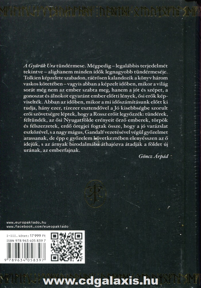 Könyv A Gyűrűk Ura I-II-III keményfedeles (J. R. R. Tolkien) hátlap