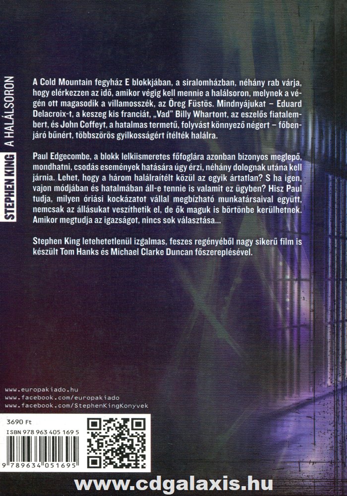 Könyv Halálsoron (Stephen King) hátlap
