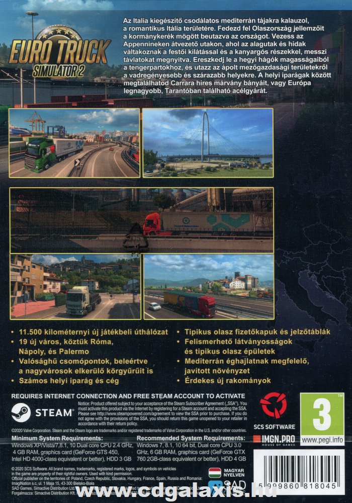 PC játék Euro Truck Simulator 2 kiegészítő: Italia hátlap