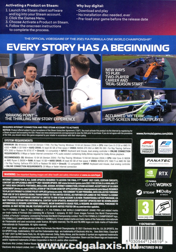 PC játék F1 2021 hátlap