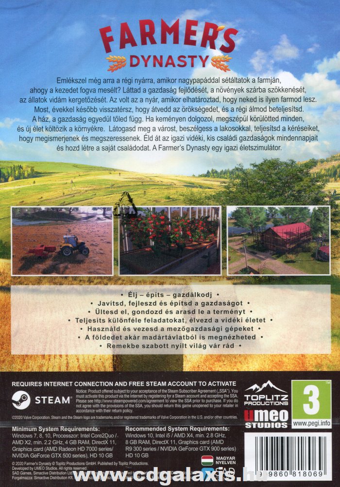 PC játék Farmers Dynasty hátlap