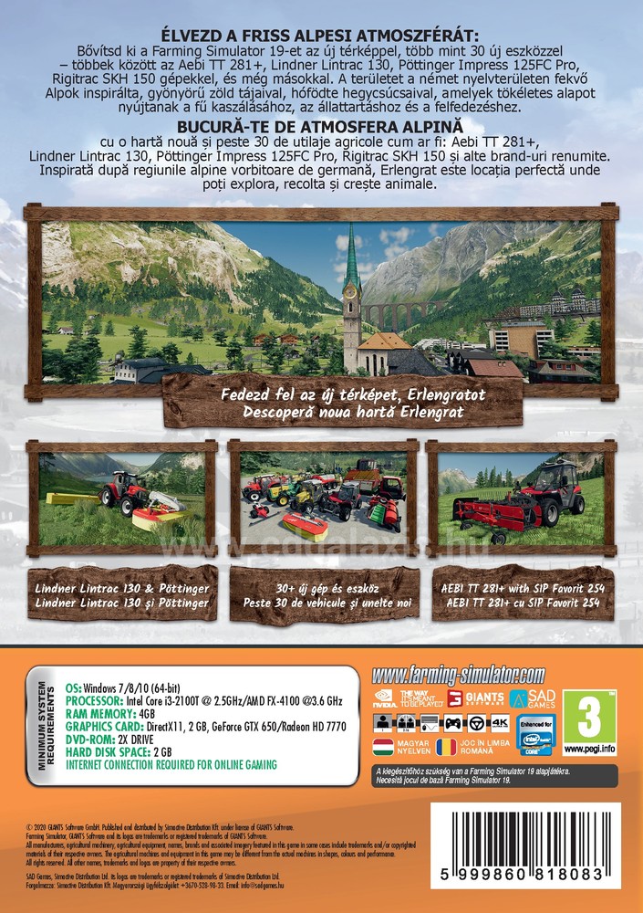 PC játék Farming Simulator 19 kiegészítő: Alpine Farming hátlap