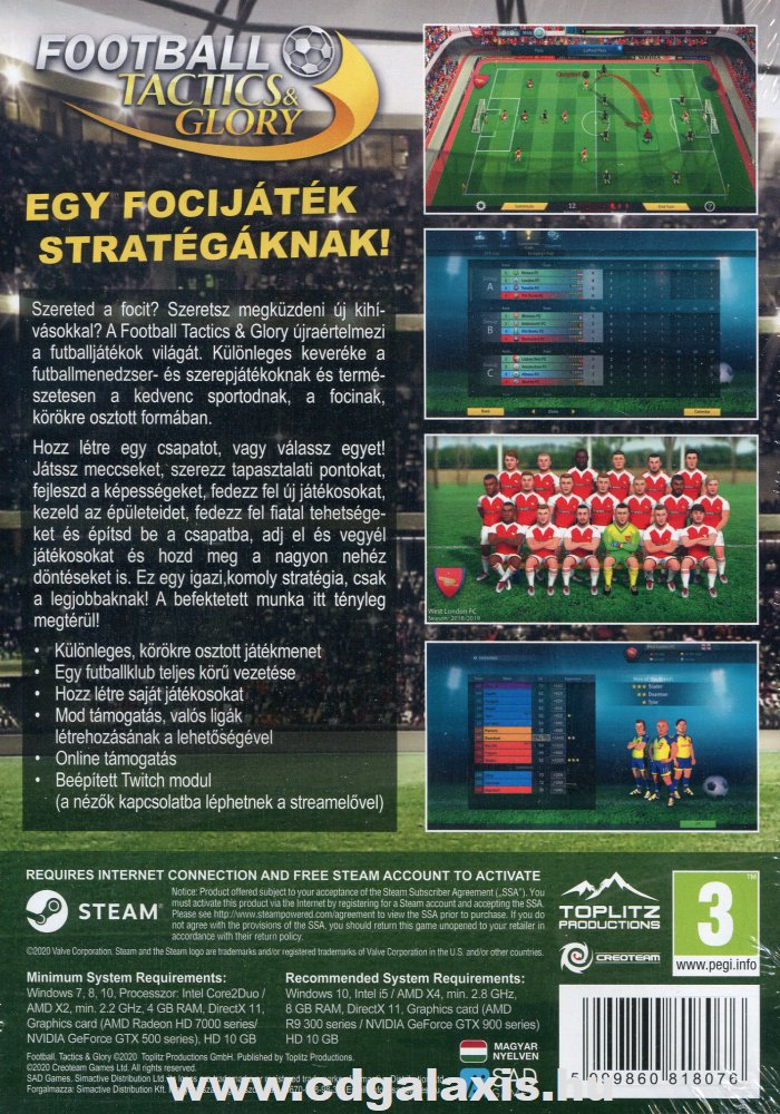 PC játék Football Tactics and Glory hátlap