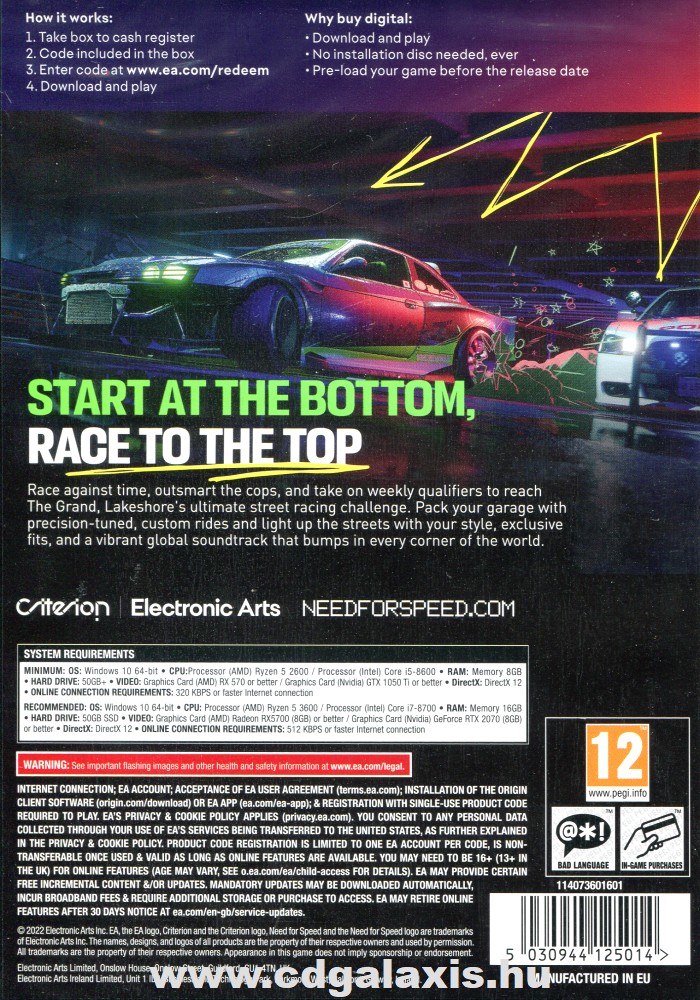PC játék Need for Speed Unbound hátlap