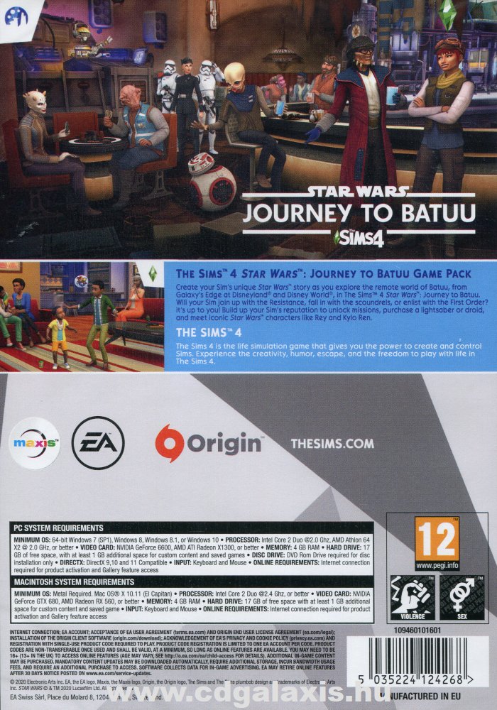 PC játék Sims 4 és Star Wars Journey to Batuu hátlap