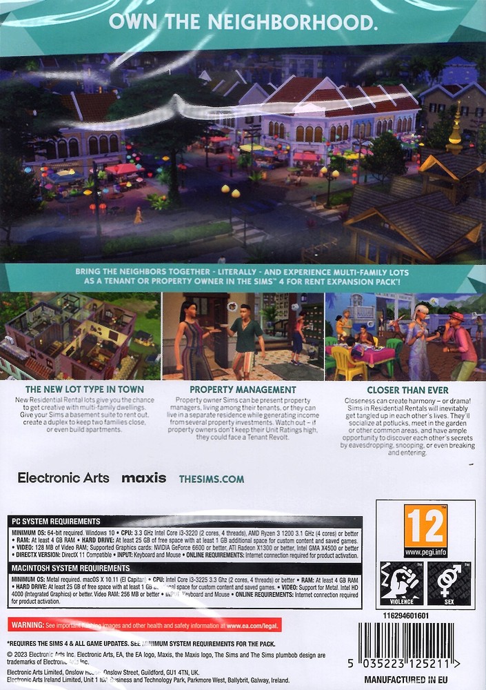 PC játék The Sims 4 kiegészítő: For Rent hátlap