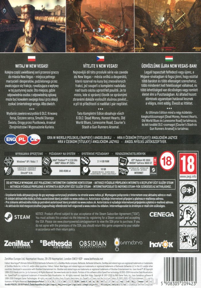 PC játék Fallout: New Vegas Ultimate Edition hátlap