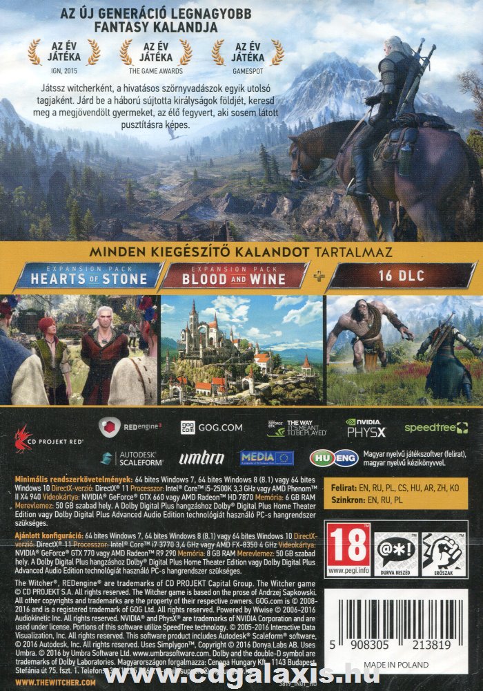 PC játék Witcher 3: Wild Hunt Game of the Year Edition hátlap
