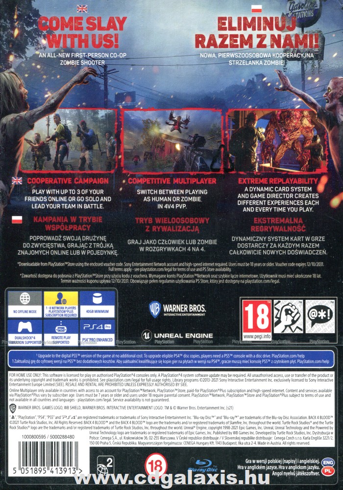 Playstation 4 Back 4 Blood Special Edition hátlap