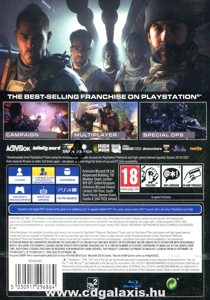Playstation 4 Call of Duty Modern Warfare 2 (2022) hátlap