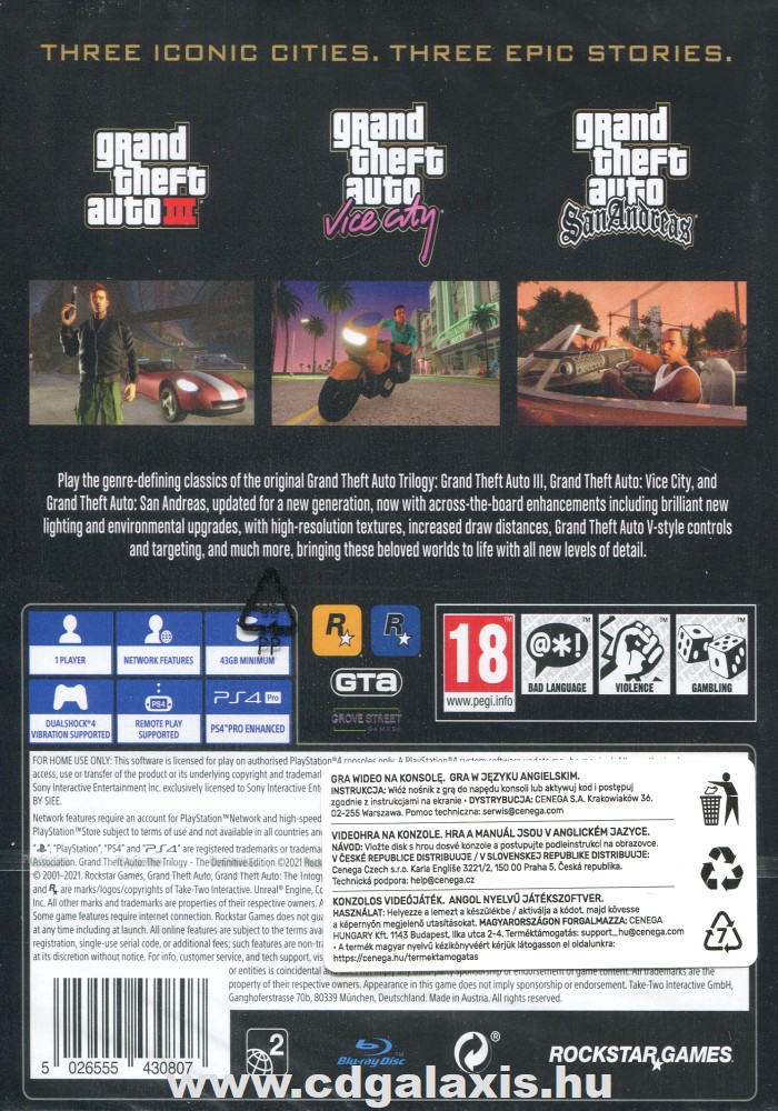 Playstation 4 Grand Theft Auto The Trilogy The Definitive Edition hátlap