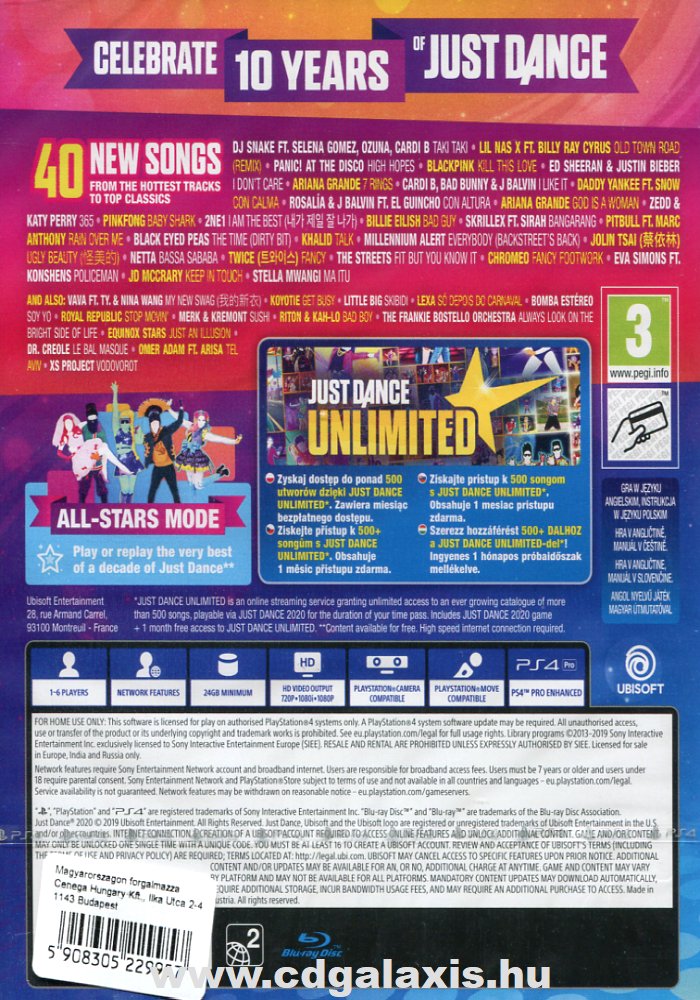 Playstation 4 Just Dance 2020 hátlap