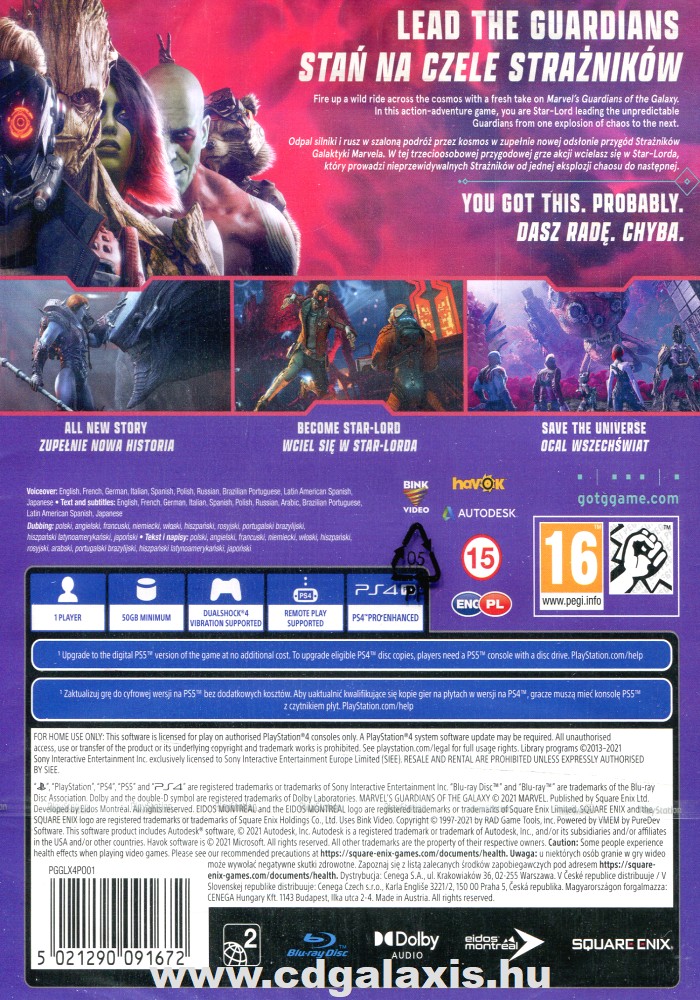 Playstation 4 Marvels Guardians of the Galaxy hátlap