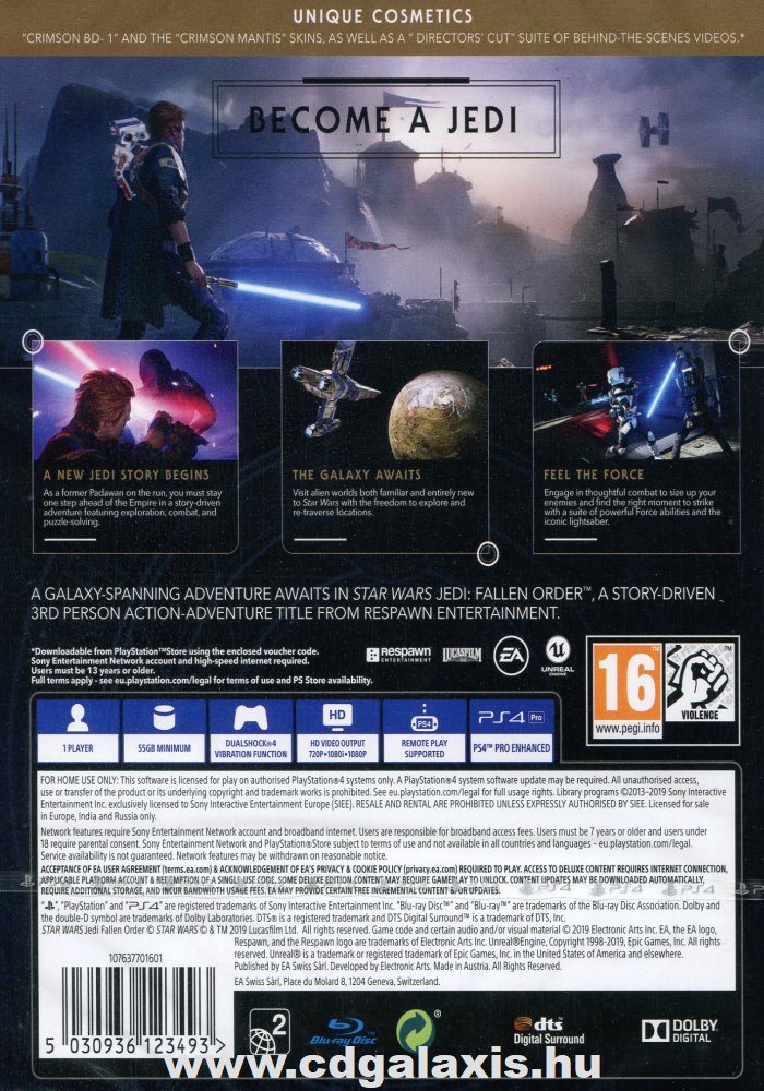 Playstation 4 Star Wars Jedi Fallen Order Deluxe Edition hátlap