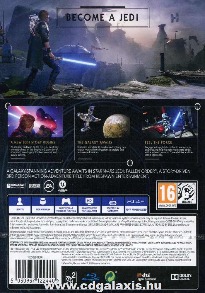 Playstation 4 Star Wars Jedi Fallen Order hátlap