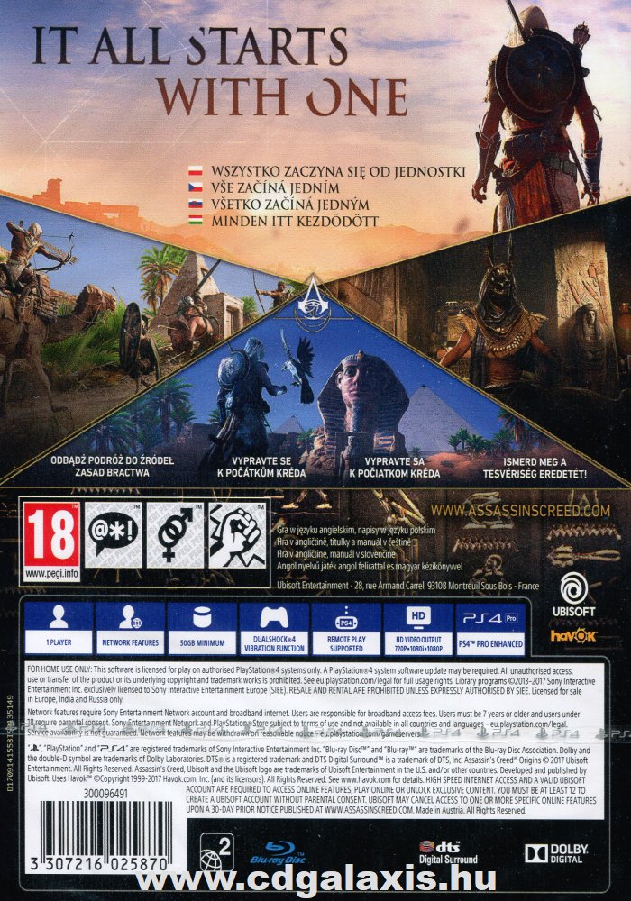 Playstation 4 Assassins Creed Origins hátlap