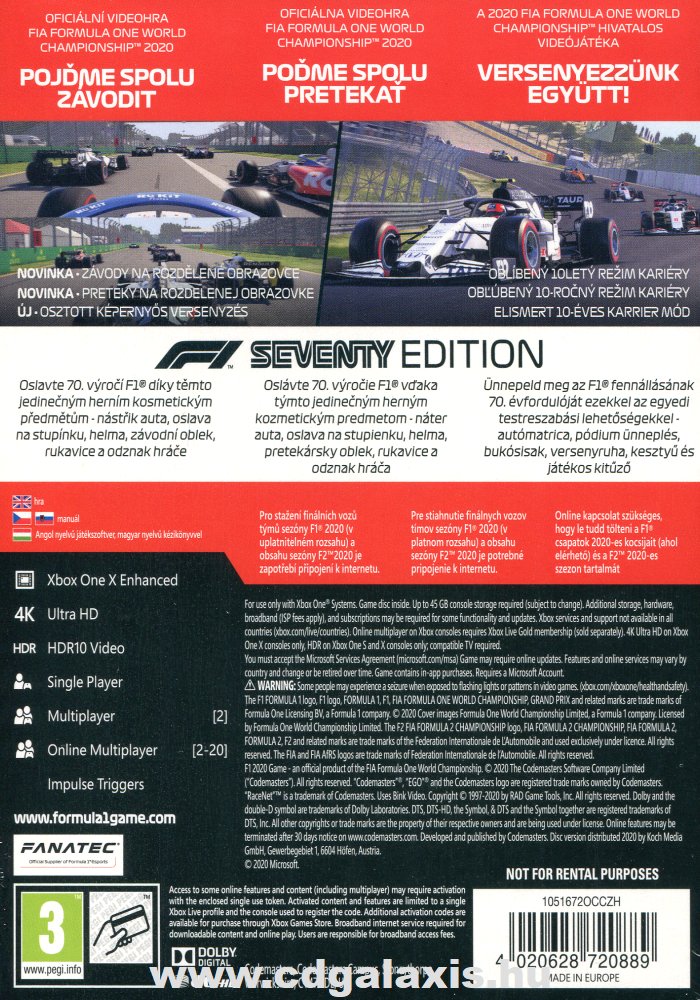 Xbox Series X, Xbox One F1 2020 Seventy Edition hátlap