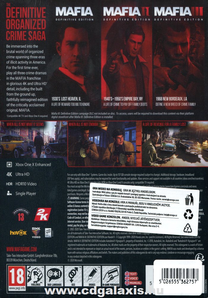 Xbox One Mafia Trilogy hátlap