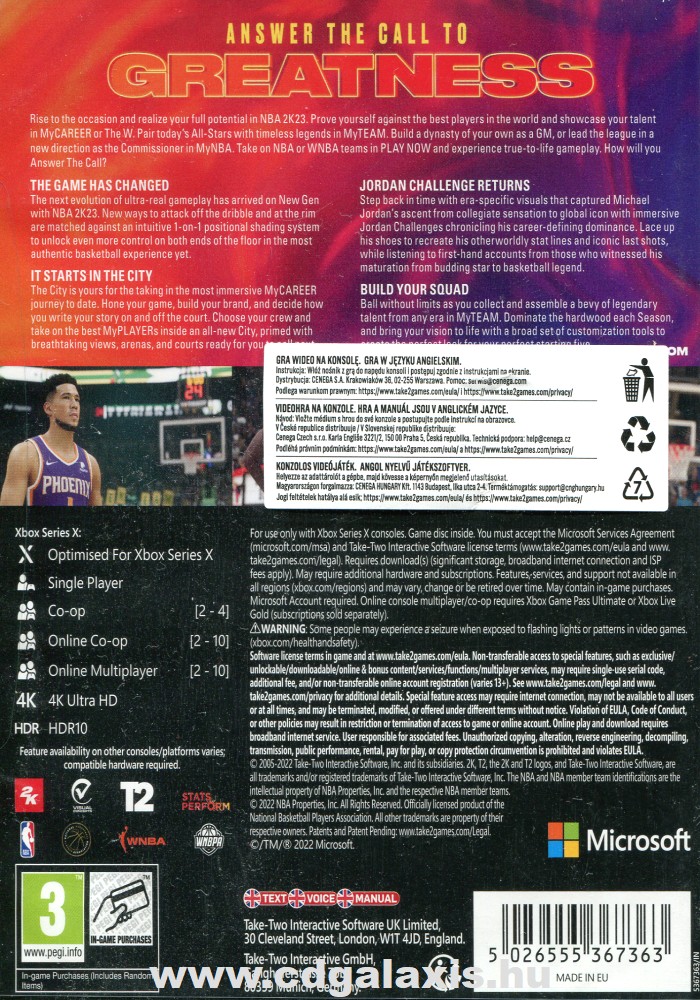 Xbox Series X NBA 2K23 Xbox Series X hátlap