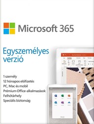 Digitális vásárlás (PC) Microsoft 365 Egyszemélyes verzió (1 gépes, 1 éves) DIGITÁLIS
